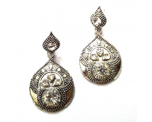 Silver Oxidized Earrings Jhumka Ethnic Imitation Jewelry - Dangle Drop Long EA6